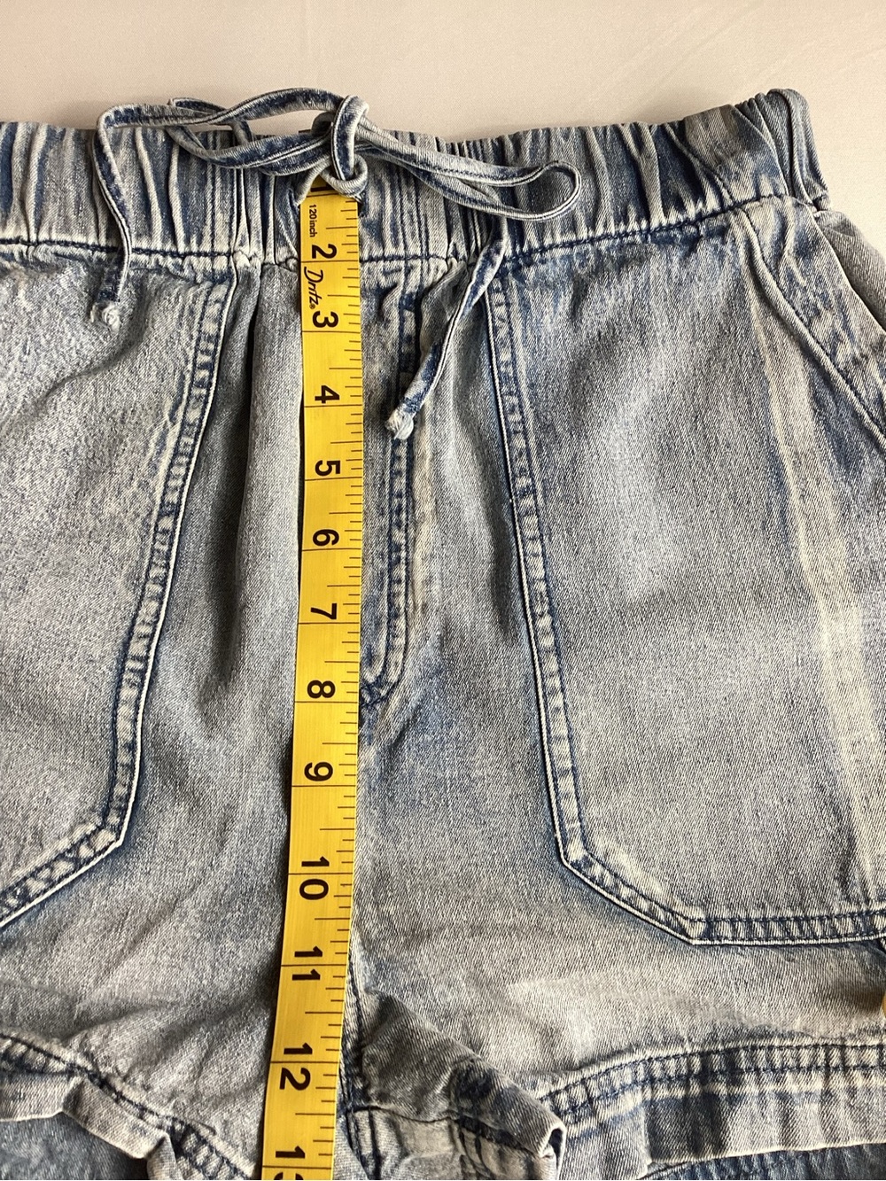 Women’s Light Blue Denim Drawstring Shorts with Front Pockets - Picture 8 of 9